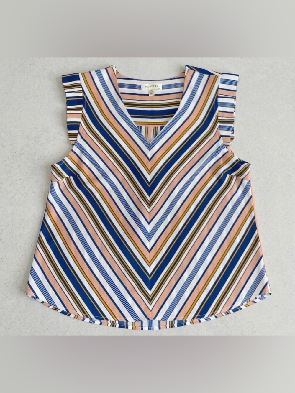 🌊✨ Monteau Chevron Stripe Flutter Sleeve V-Neck Blouse | Sz XL